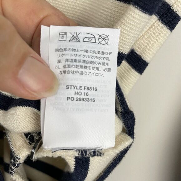 J Crew V-neck Varsity Sweater Cardigan Women's Med Navy White Stripe Nautical - Picture 12 of 12